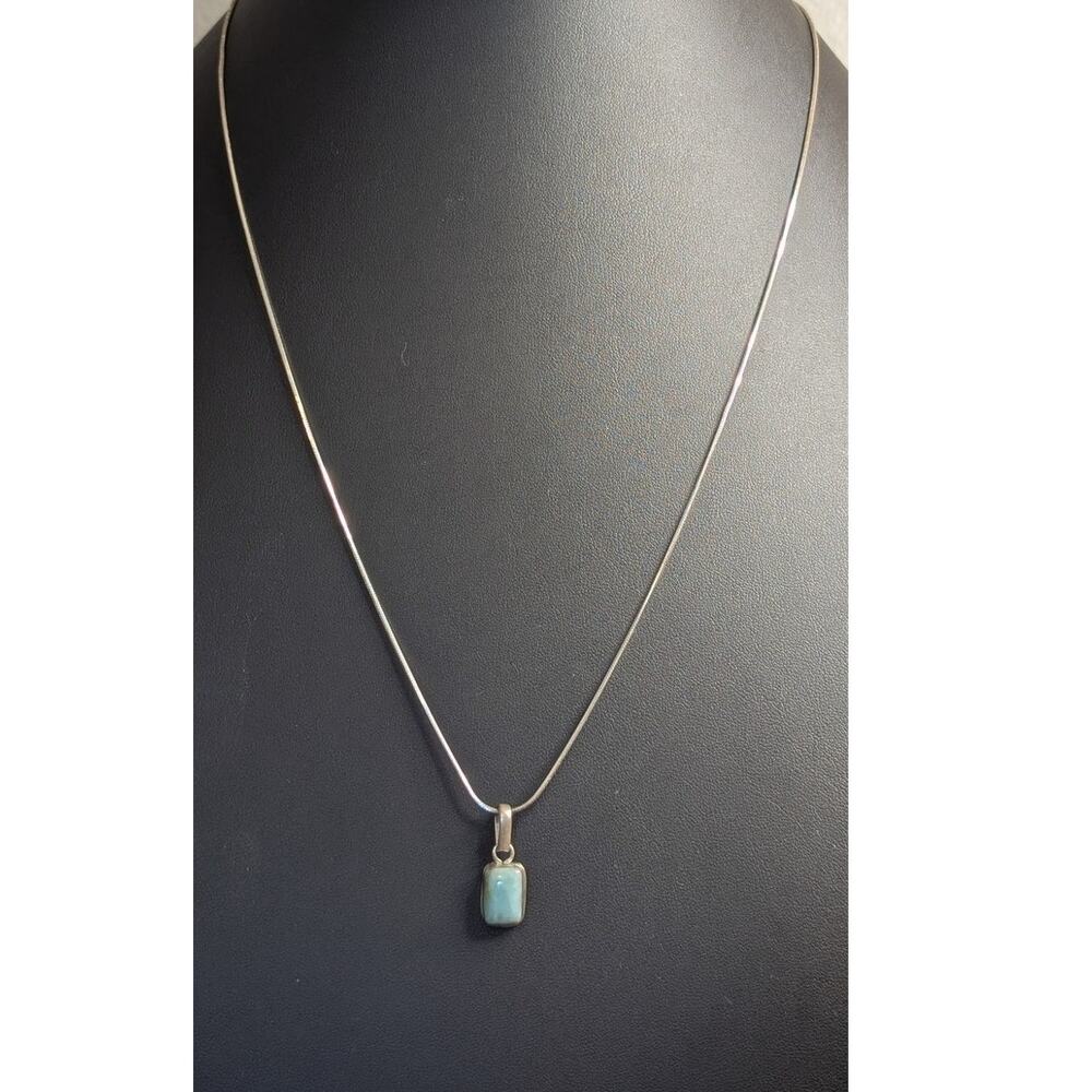 Vintage Sterling Silver Larimar Pendant 24" Necklace